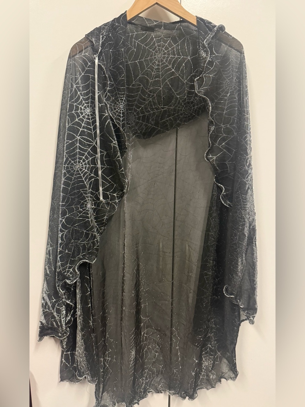New Sheer Black hooded cape with Spiderweb. hooded- Halloween. Cosplay sexy! .